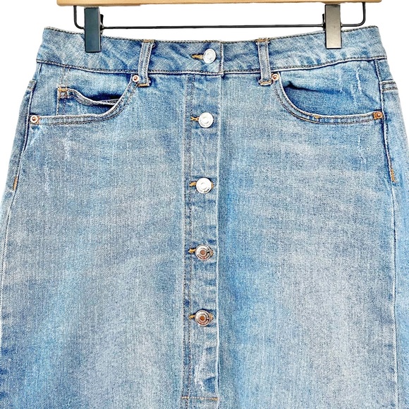 Target Wild Fable Button Front Knee Length Distressed Denim Jean Skirt Women 6 - Picture 4 of 9